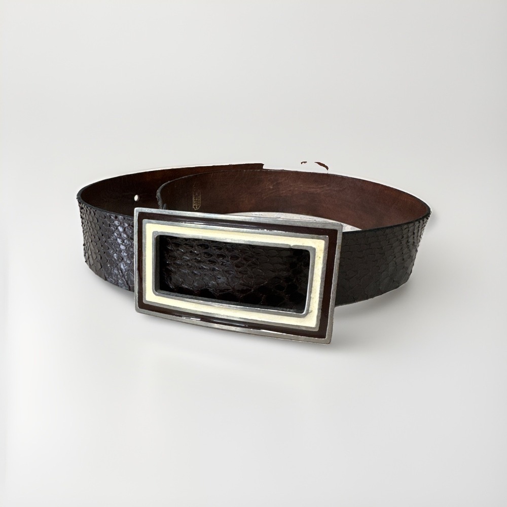 Anticoli Snakeskin Vintage Belt Enamel Buckle Brown